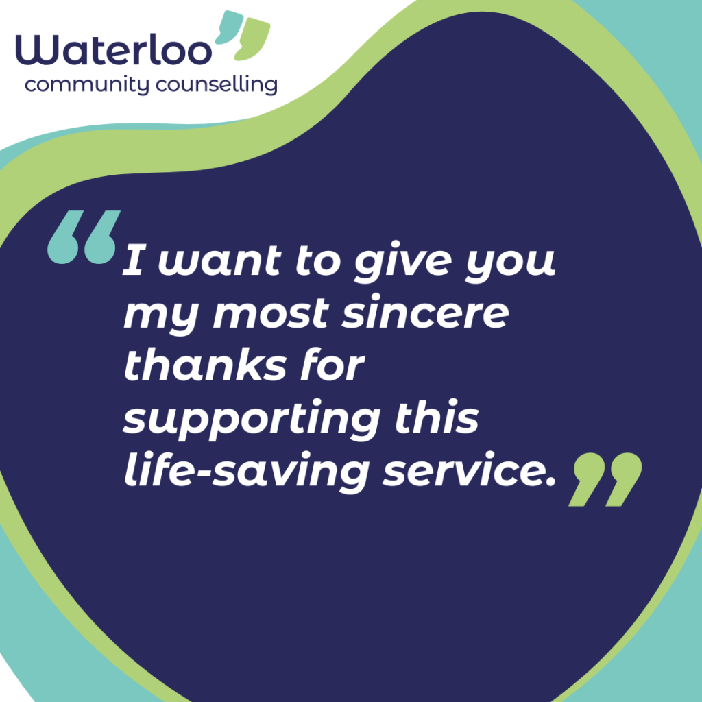 Image from canva with a client quote saying: I want to give you my most sincere thanks for supporting this life-saving service.