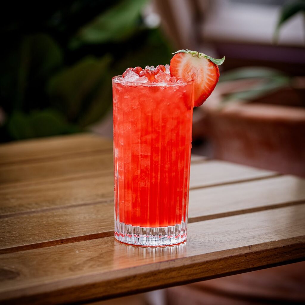 A photo of a Strawberry Bubble Tea Cocktail